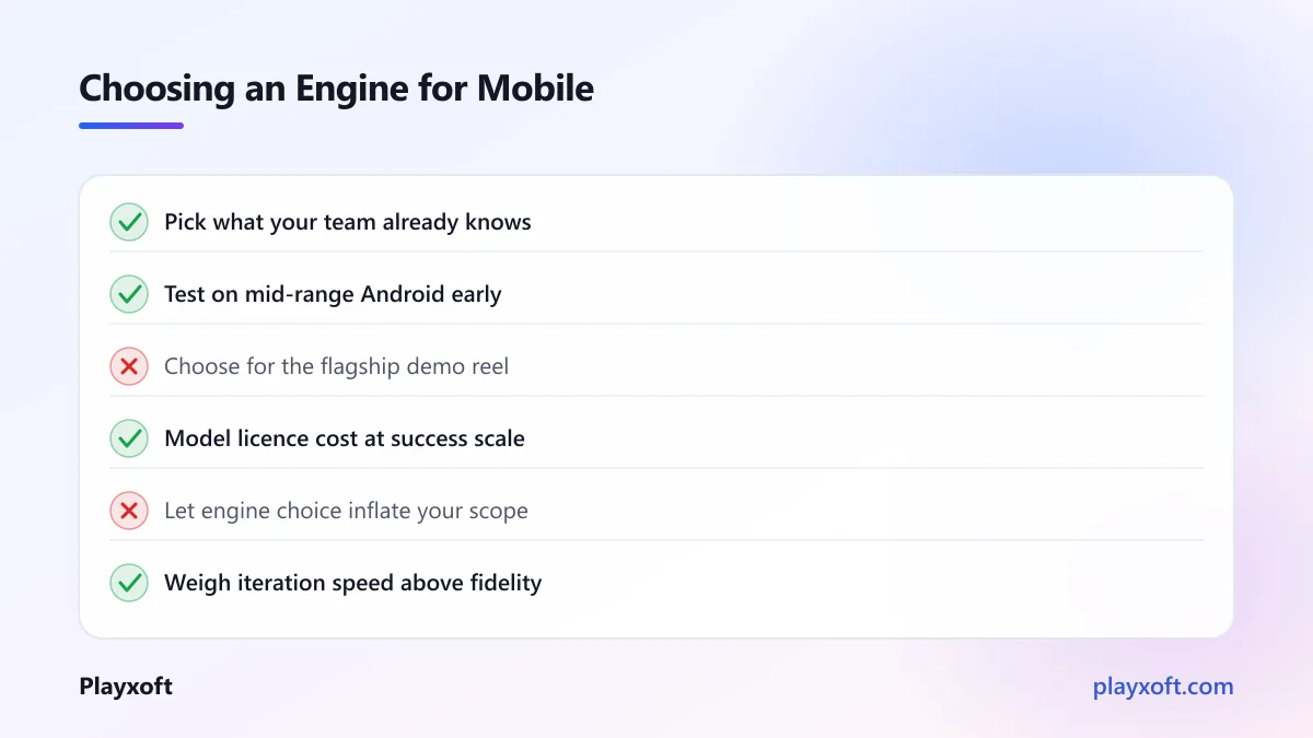 Checklist of engine choices that suit mobile projects and traps to avoid