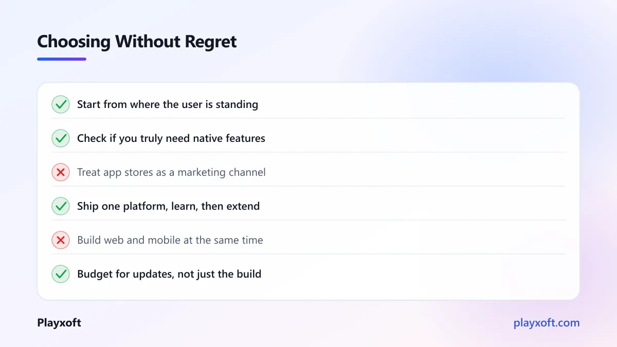 Checklist of platform decisions that save money and ones that waste it
