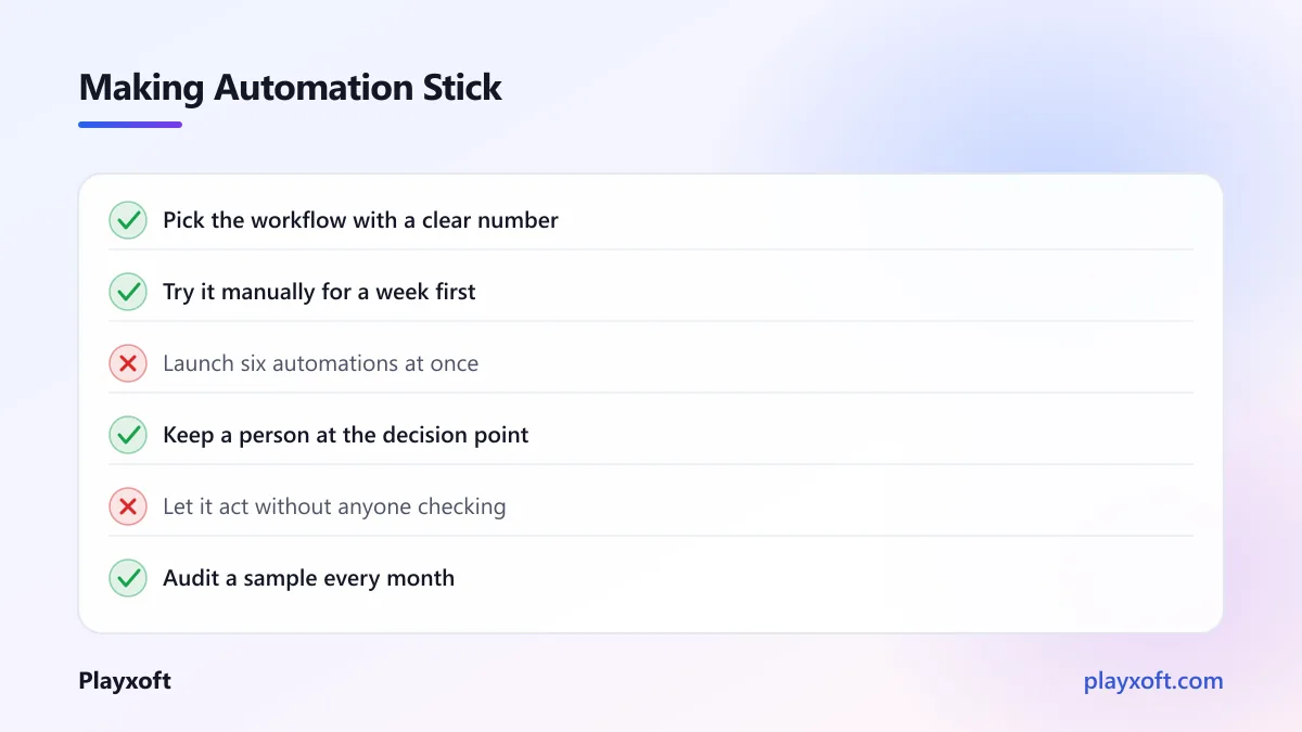 Checklist of automation practices that work and ones that cause problems